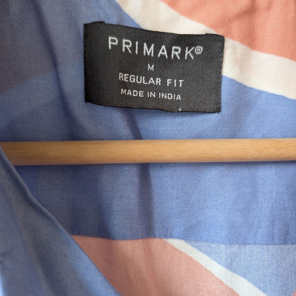 Primark Men's Shirt Button Down Short Sleeve Wave Graphic Blue Red Size Medium - Picture 4 of 4